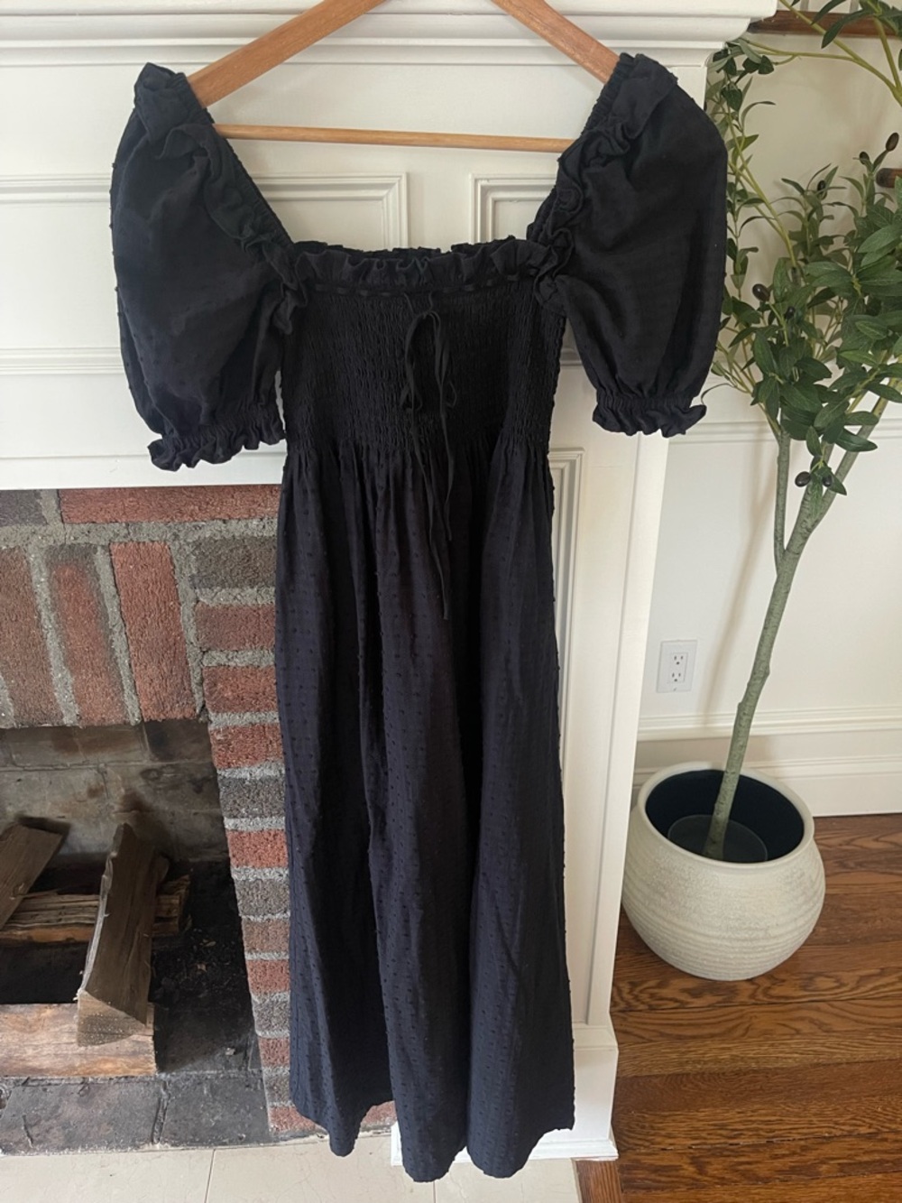 Hill House Black Puff Sleeve Smocked Midi Dress